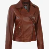 Women's Cognac Brown Asymmetrical Leather Biker Jacket