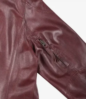 Womens Real Lambskin Leather Burgundy Biker Style Jacket