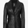 Womens Single Button Black Leather Blazer - Peak Lapel