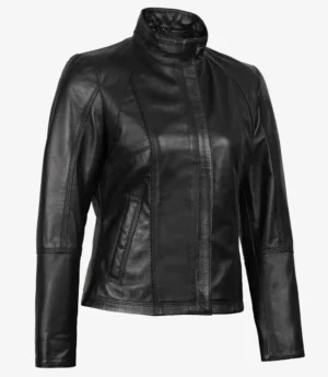 Acerra Womens Slim Fit Black Biker Style Leather Jacket