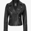 Rita Womens Asymmetrical Black Leather Biker Style Jacket
