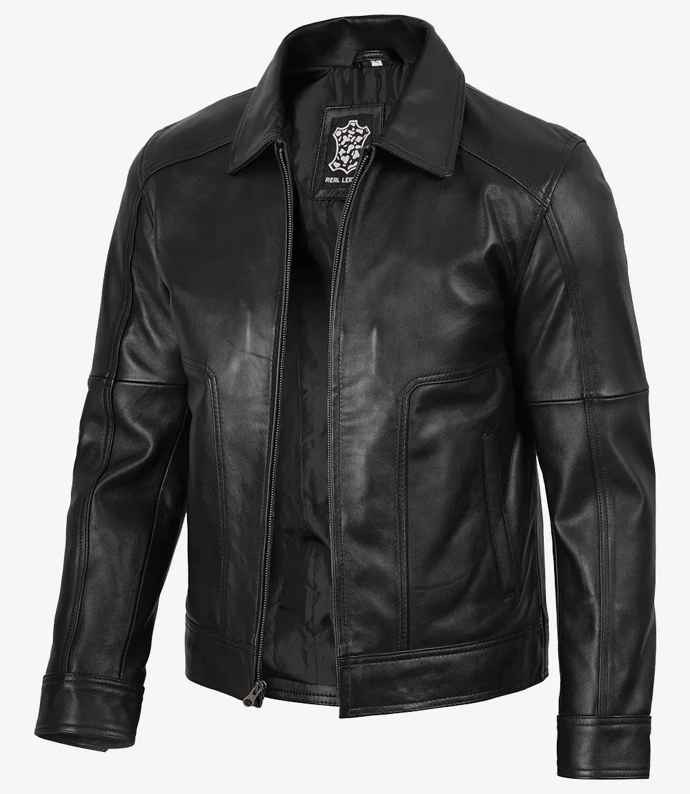 Men's Shirt Collar Classic Black Leather Jacket Men's Shirt Collar Classic Black Leather Jacket