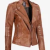 Women's Tan Asymmetrical Biker Style Leather Jacket