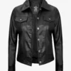 Women's Black Lambskin Leather Four-Pocket Trucker Jacket