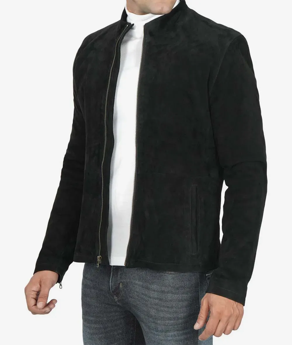 Men's Classic Black Suede Biker Style Jacket Men's Classic Black Suede Biker Style Jacket