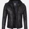 Men's Black Washed Leather Biker Style Jacket