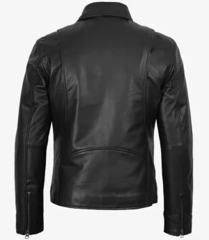 Mens Classic Shirt Collar Black Leather Jacket