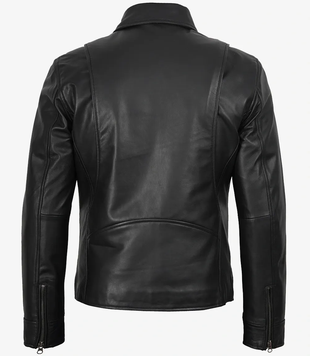Mens Classic Shirt Collar Black Leather Jacket Mens Classic Shirt Collar Black Leather Jacket