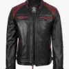Men's Black and Maroon Biker Style Leather Jacket - Quilted Shoulder