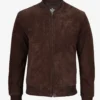 Men's Dark Brown Suede Bomber Jacket