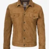 Men's Real Tan Suede Trucker Jacket