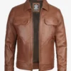 Men's Classic Shirt Collar Cognac Trucker Leather Jacket