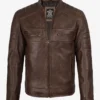 Men’s Coffee Brown Distressed Leather Jacket - Biker Style