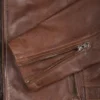 Mens Cognac Waxed Biker Style Leather Jacket