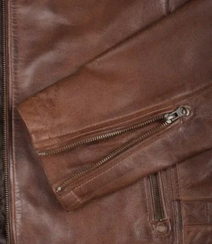 Mens Cognac Waxed Biker Style Leather Jacket