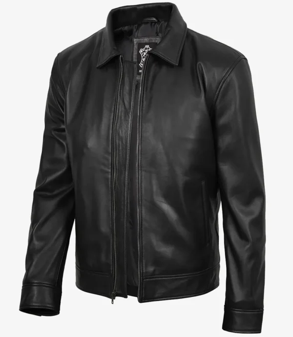 MINIMALIST: Men's Tony Black Leather Harrington Jacket