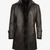 Men's 3/4 Length Dark Brown Shearling Leather Coat