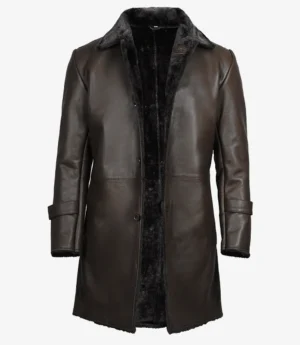 Men's 3/4 Length Dark Brown Shearling Leather Coat