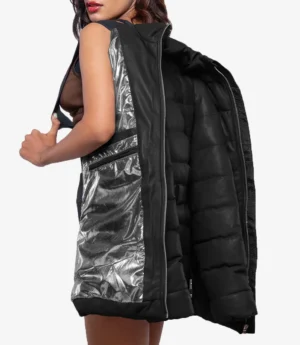 Robin Womens Vegan Leather Duck Down Black Puffer Jacket