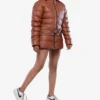 Robin Womens Vegan Leather Duck Down Cognac Puffer Jacket