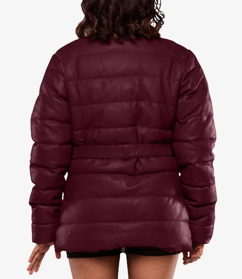 Robin Womens Vegan Leather Duck Down Maroon Puffer Jacket Robin Womens Vegan Leather Duck Down Maroon Puffer Jacket