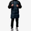 Lonnie Navy Blue & Grey Mens Long Winter Puffer Jacket - Hooded Down Coat