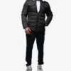 Bryce Men’s Black Trucker-Style Puffer Jacket – Fur Collar