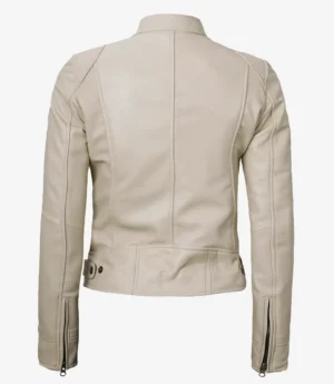 Dodge Beige Biker Style Leather Jacket for Women