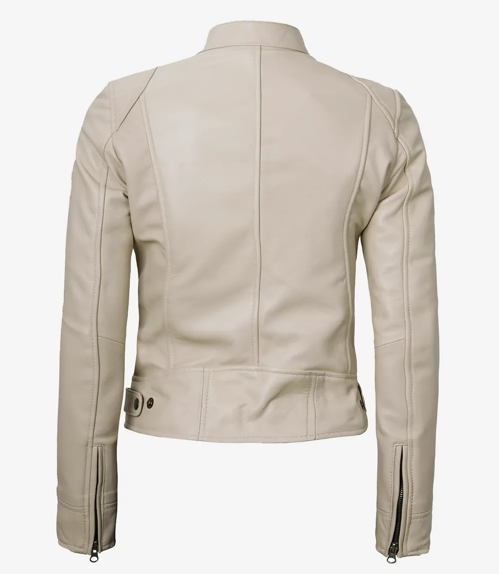 Dodge Beige Biker Style Leather Jacket for Women Dodge Beige Biker Style Leather Jacket for Women