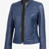 Women's Blue Biker Style Leather Jacket - Modern Fit