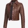 Womens Quilted Cropped Cognac Leather Jacket