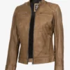 Womens Real Leather Camel Biker Style Jacket