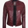Womens Real Leather Burgundy Biker Style Jacket