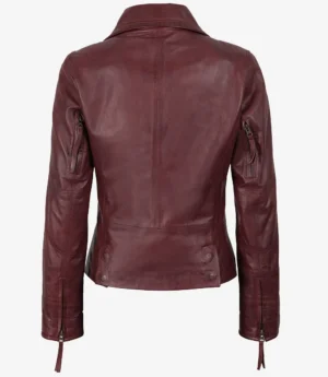 Womens Real Lambskin Leather Burgundy Biker Style Jacket