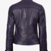 Women's Purple Biker Style Leather Jacket - Quilted Shoulder