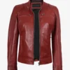 Womens Real Leather Red Biker Style Jacket