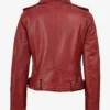 Women's Red Asymmetrical Belted Biker Style Leather Jacket