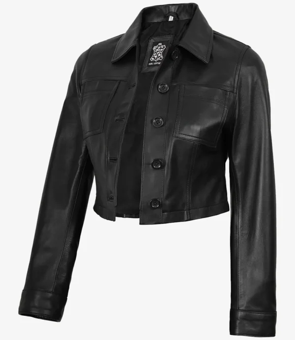 Womens Cropped Black Leather Jacket