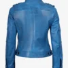 Women's Blue Waxed Lambskin Leather Biker Style Jacket