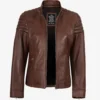 Women's Cognac Biker Style Leather Jacket