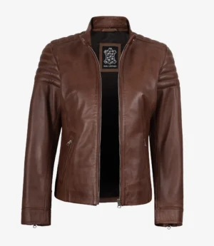 Women's Cognac Biker Style Leather Jacket