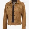 Women's Light Brown Suede Trucker Jacket