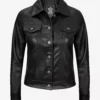 Women's Black Lambskin Leather Four-Pocket Trucker Jacket