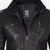 Men's Black Washed Leather Biker Style Jacket