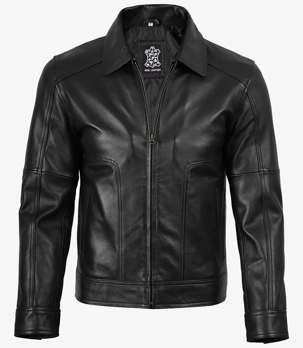 Men's Shirt Collar Classic Black Leather Jacket Men's Shirt Collar Classic Black Leather Jacket