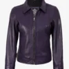 Womens Shirt Collar Purple Leather Jacket