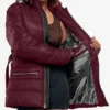 Robin Womens Vegan Leather Duck Down Maroon Puffer Jacket