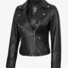 Rita Womens Asymmetrical Black Leather Biker Style Jacket