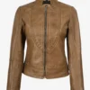 Amy Womens Camel Brown Biker Style Leather Jacket