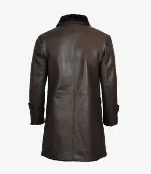 Men's 3/4 Length Dark Brown Shearling Leather Coat